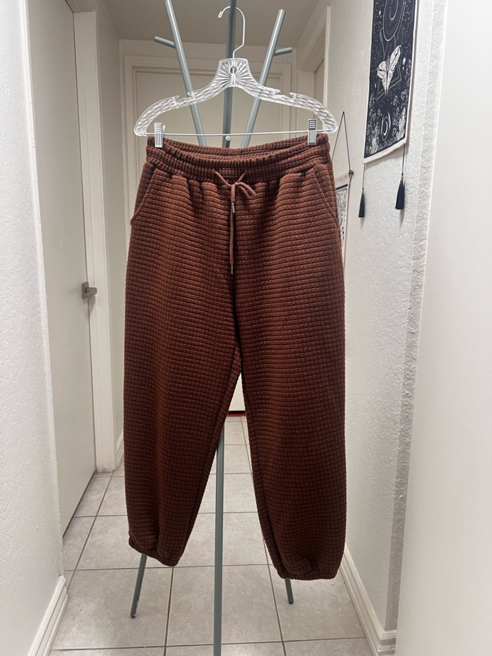 Womens Brown Quilted Jogger Pants